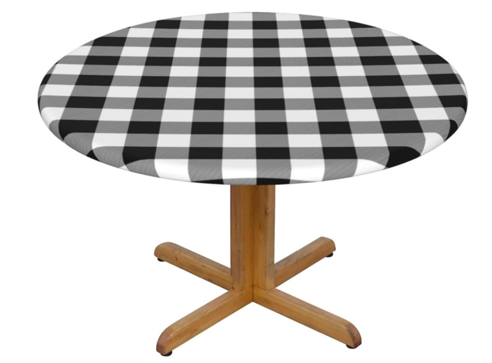 Buffalo Plaid Black & White Check Round Tablecloth Waterproof Stain Resist NEW